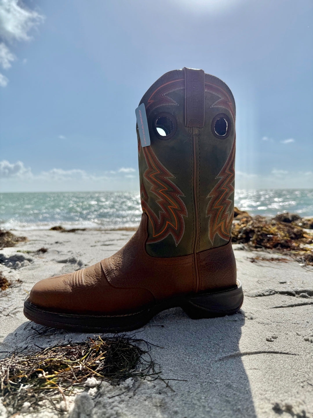 Boot  Durango  Men`s Rebel Dark Chestnut and Hunter Green Western DDB0390
